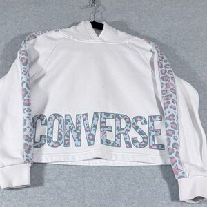 Converse Girls Cropped Hoodie Leopard Logo White Size M 10-12